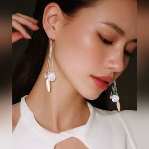 Long dangle Czech fire polished bead and pearl earrings 🆕